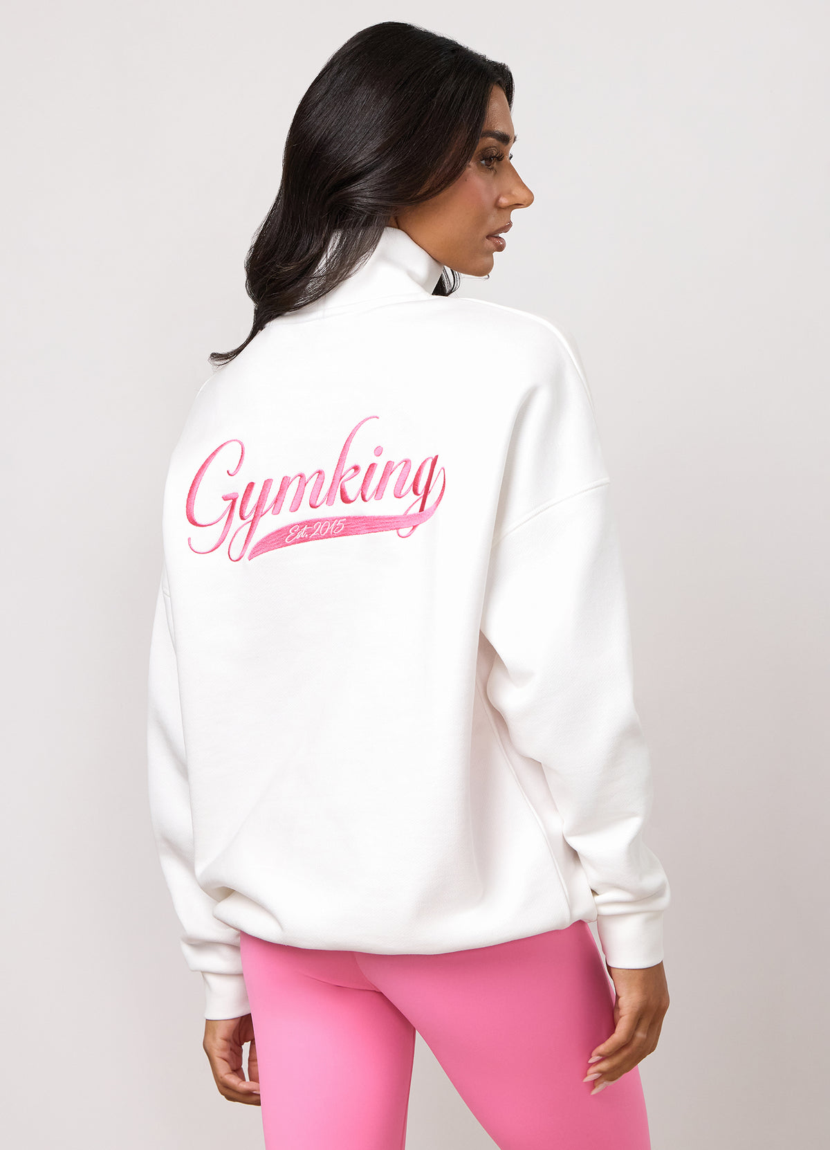 Gym King Renew Flatlock 1/4 Zip Funnel - Cream/Coral Punch