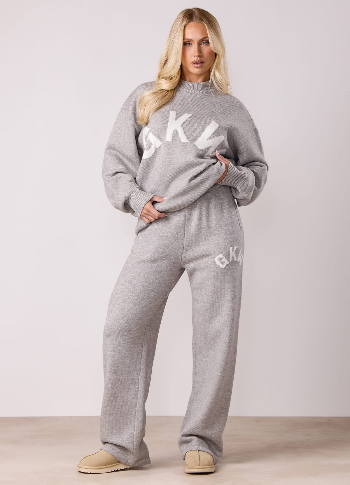 Gym King Restore Knit Crew Knitted Set - Light Grey Marl