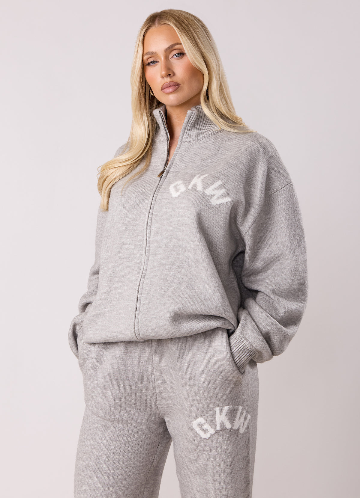 Gym King Restore Knit Full Zip Funnel - Light Grey Marl