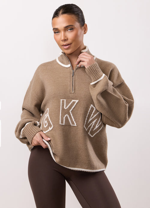 Gym King Restore Knit-trui met 1/4-ritssluiting en trechterhals - Truffle