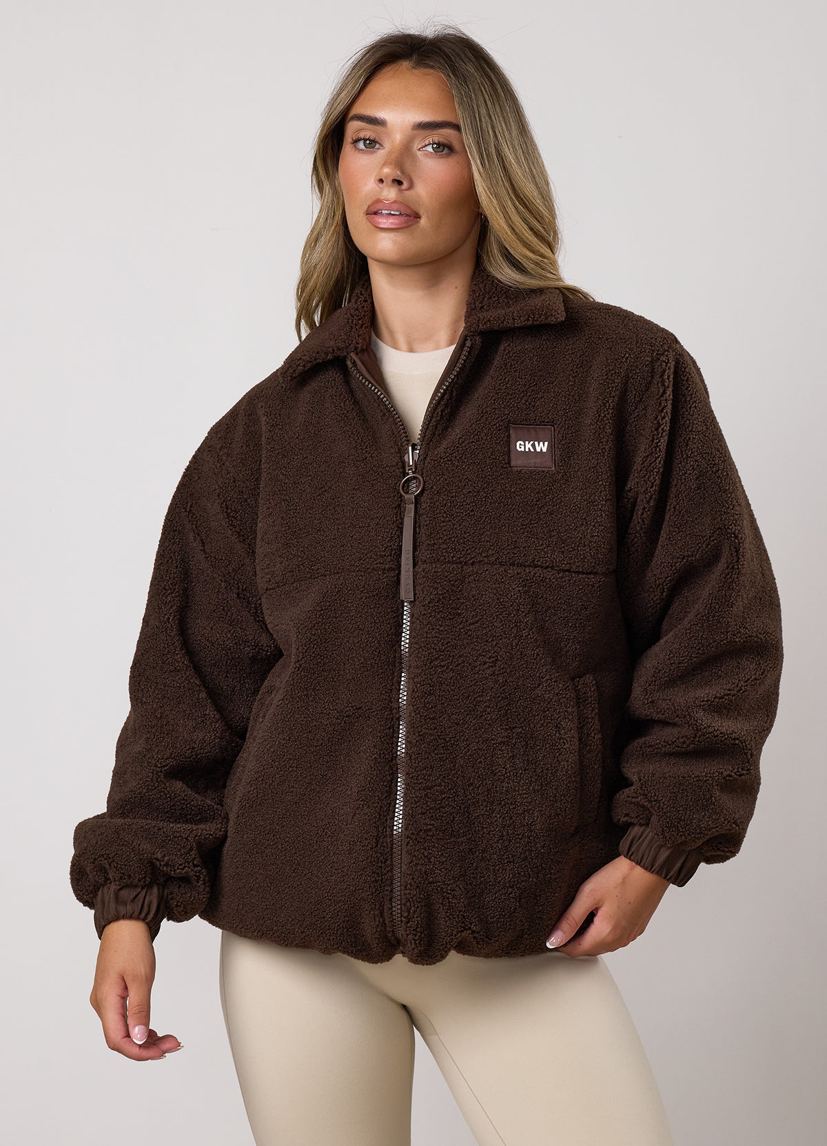 Gym King Reversible Borg Fleece and Twill Jacket - Ganache
