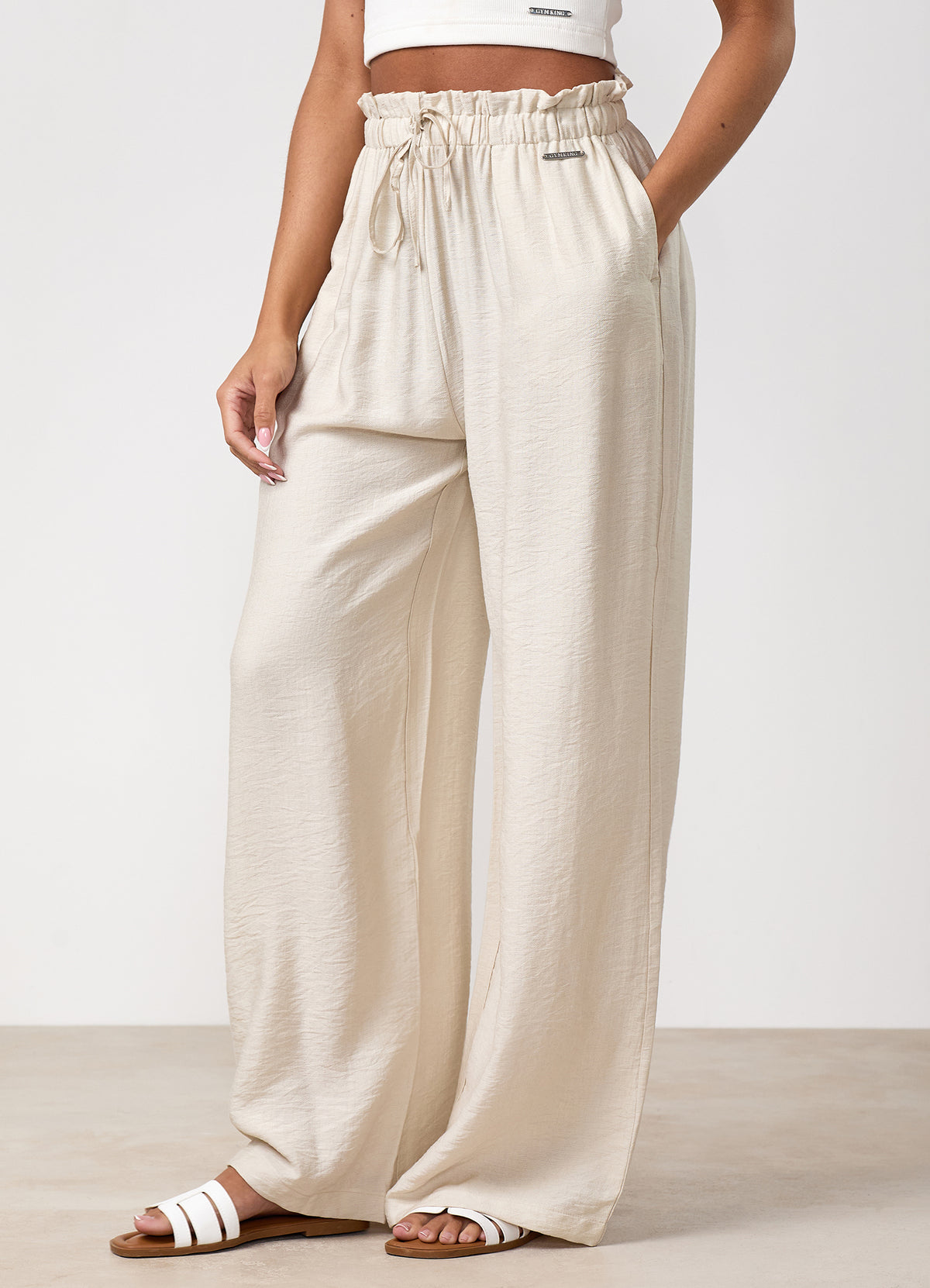 Gym King Signature Woven Paper Bag Trousers Petite - Warm Linen