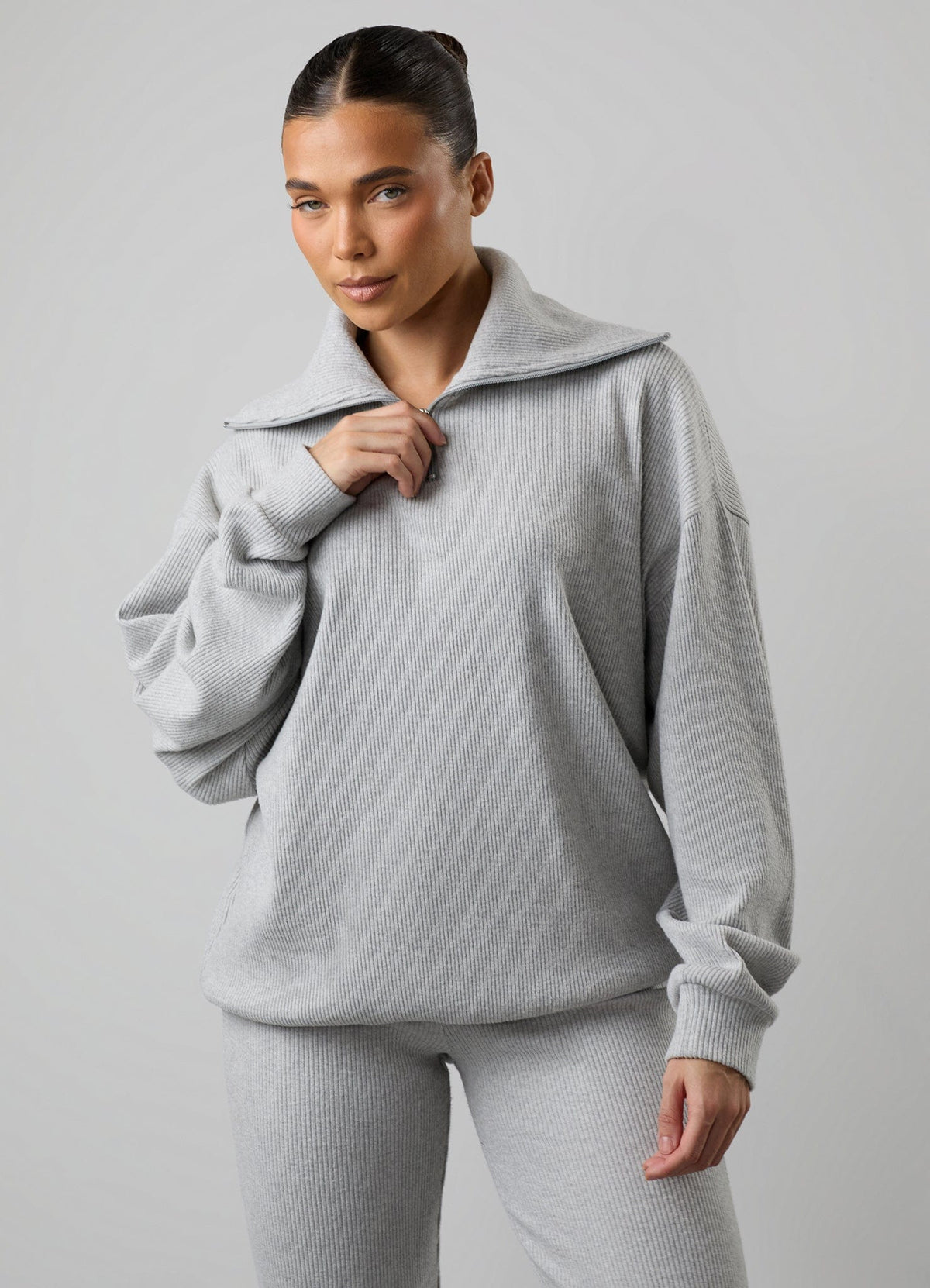 Gym King Serenity High Neck Funnel Tracksuit - Grey Marl