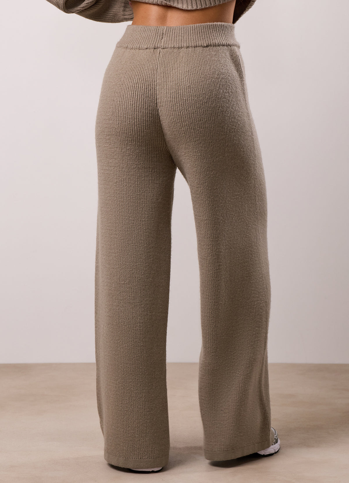 Gym King Rib Knit Mid Rise Wide Leg Trouser - Biscuit