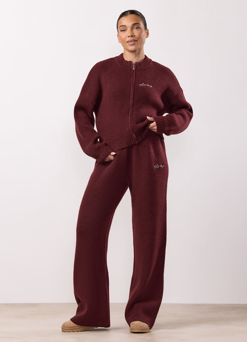 Gym King Set met ribgebreide trui en broek met doorlopende rits - Fig
