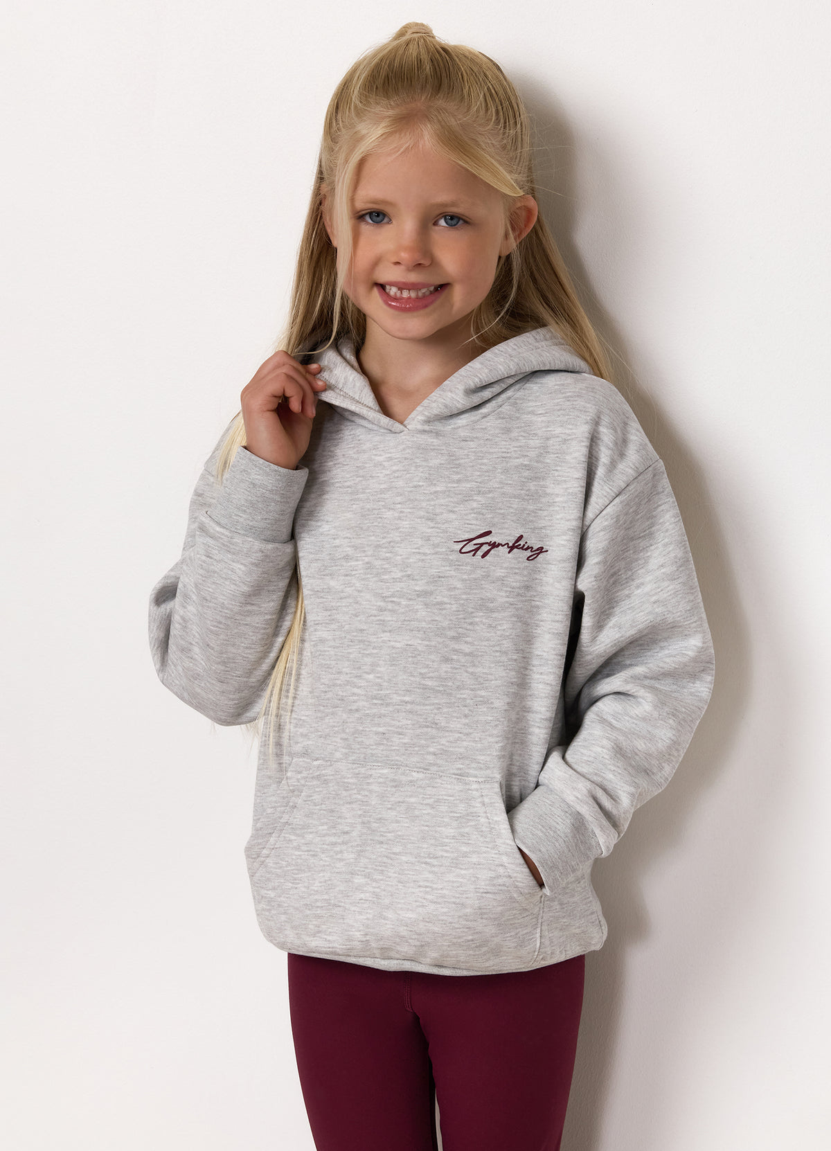Gym King Kids Script Fleece Hoodie - Snow Marl