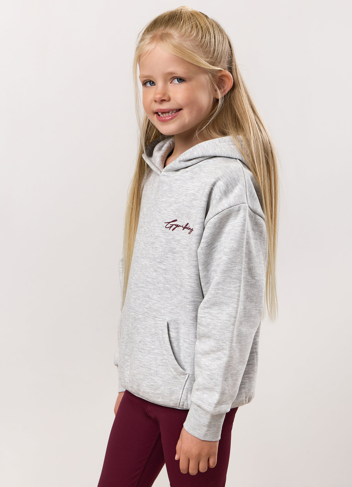Gym King Kids Script Fleece Hoodie - Snow Marl