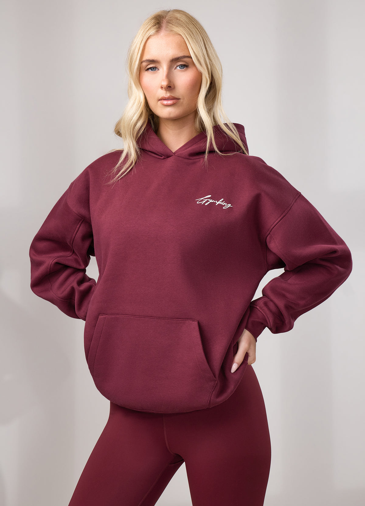 Gym King Hoodie van fleece met opschrift - Deep Cherry/Cream