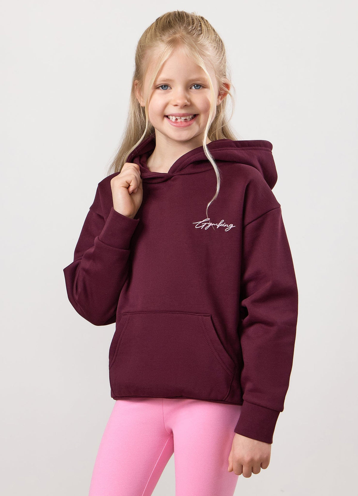 Gym King Kids Script Fleece Hoodie - Dark Cherry