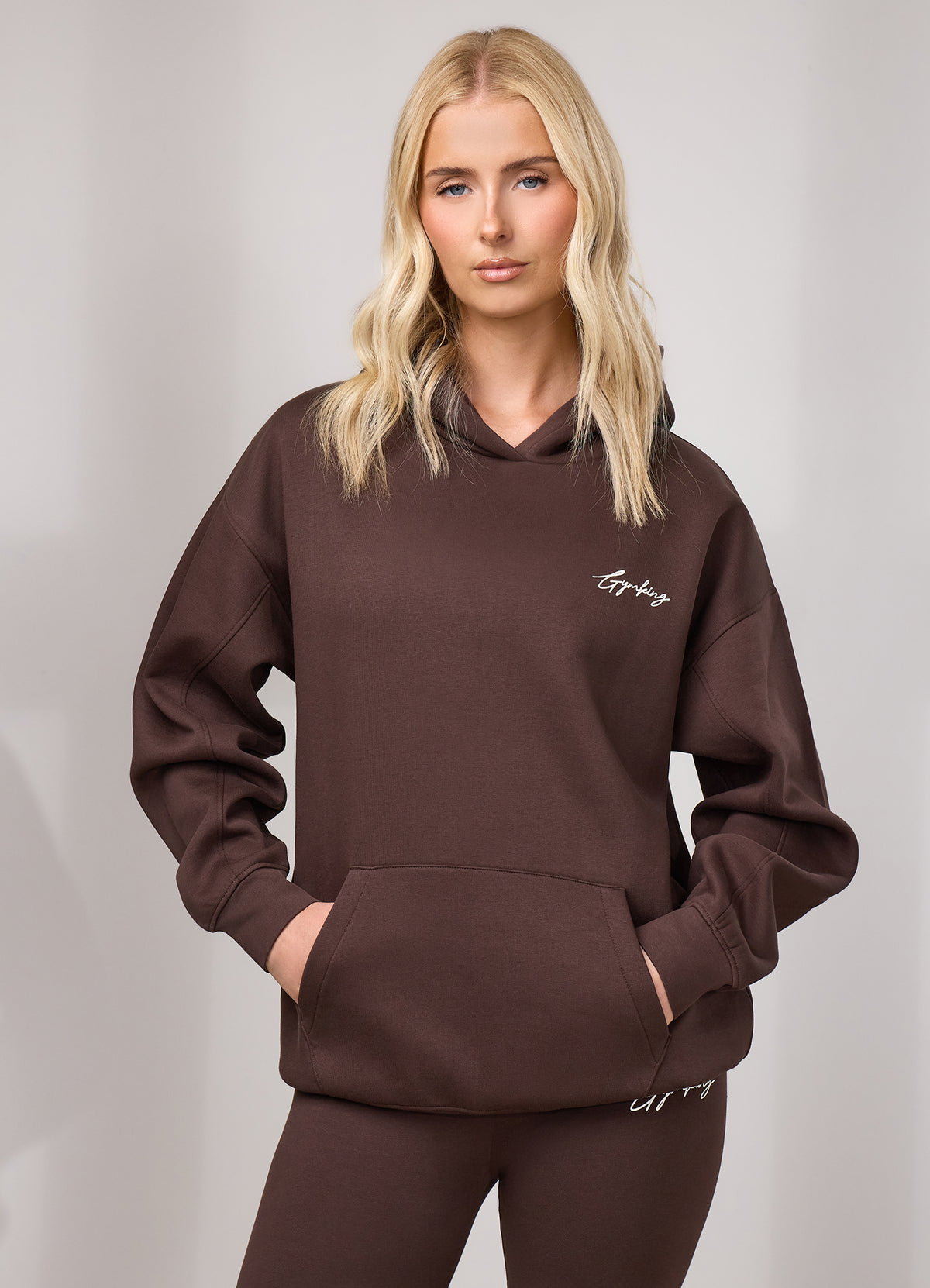 Gym King Script Fleece Hoodie - Dark Chocolate/Cream