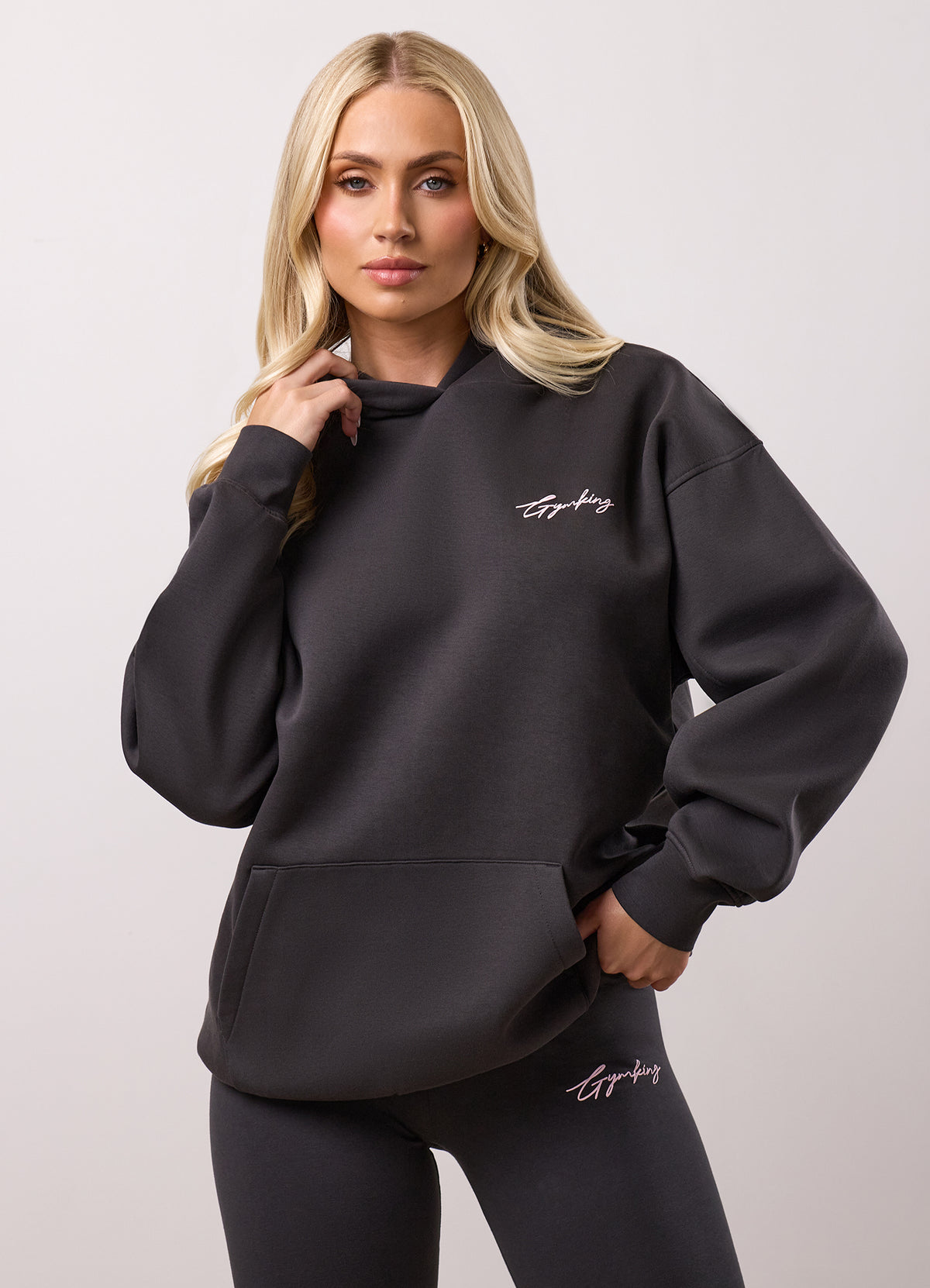 Gym King Script Fleece Hoodie - Dark Pewter
