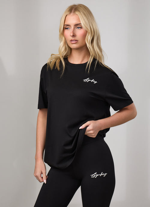 Gym King Script Jersey BF T-shirt - Zwart/Wit