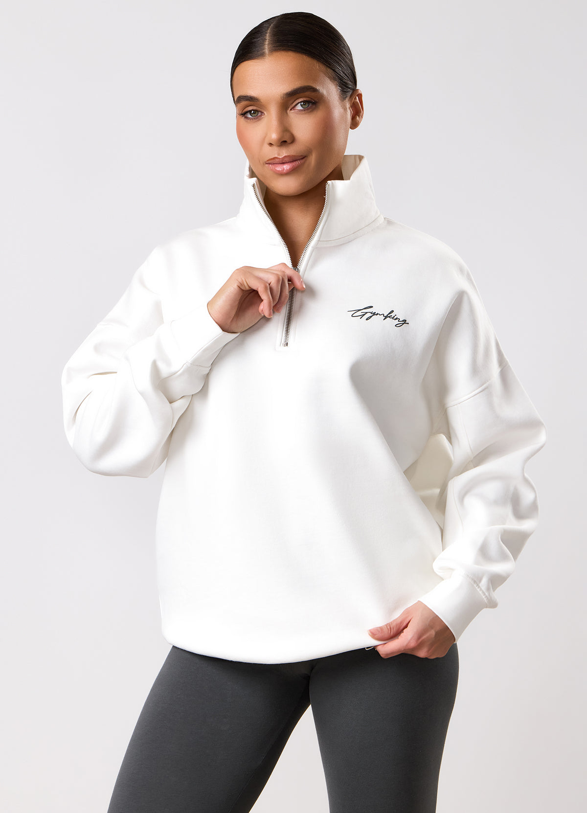 Gym King Script 1/4 Zip Fleece Funnel - Cream