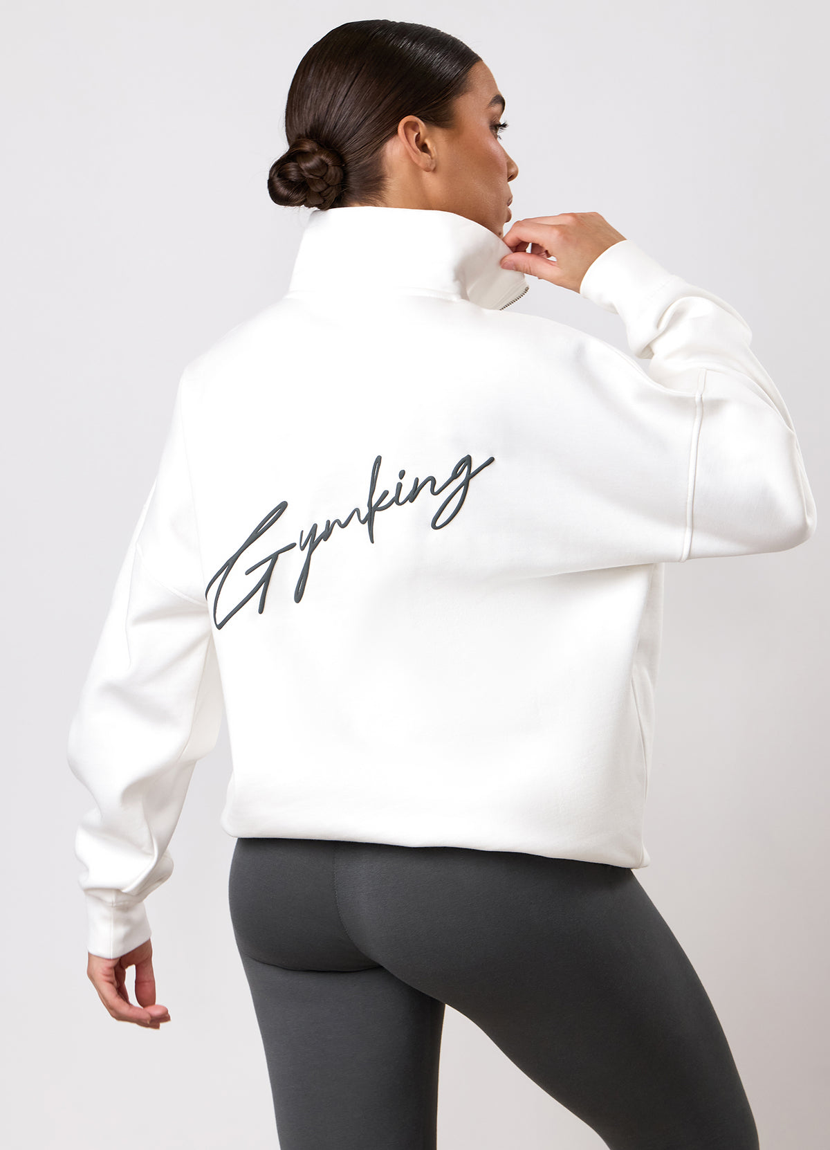 Gym King Script 1/4 Zip Fleece Funnel - Cream