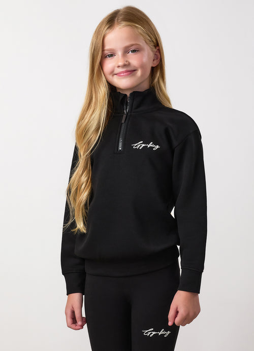 Gym King Younger Kids Script 1/4 Zip Funnel - Black / White