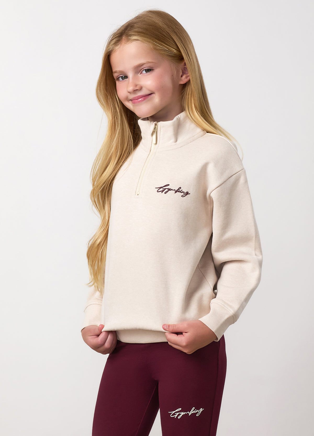 Gym King Older Kids Script 1/4 Zip Funnel - Butterscotch Marl / Dark Cherry