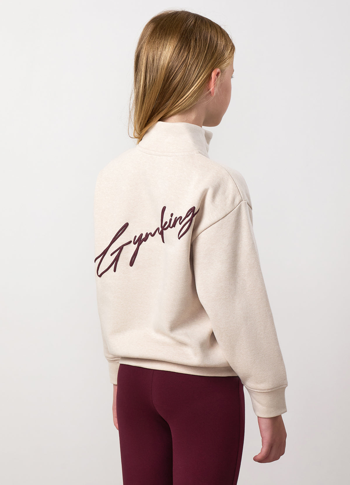 Gym King Older Kids Script 1/4 Zip Funnel - Butterscotch Marl / Dark Cherry