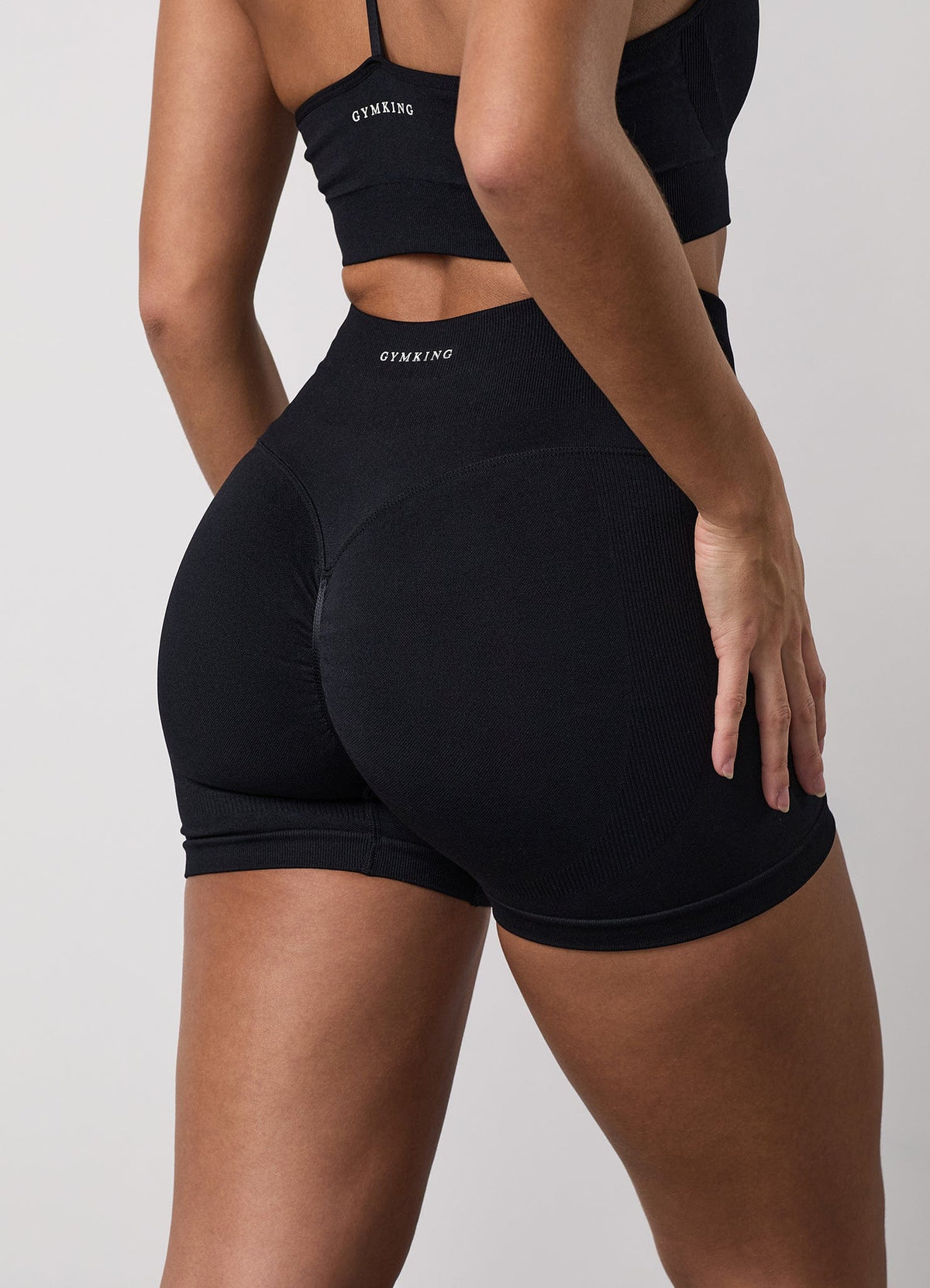 Black Gym King Sculpt 3" seamless shorts for women, high-waisted gym and training shorts