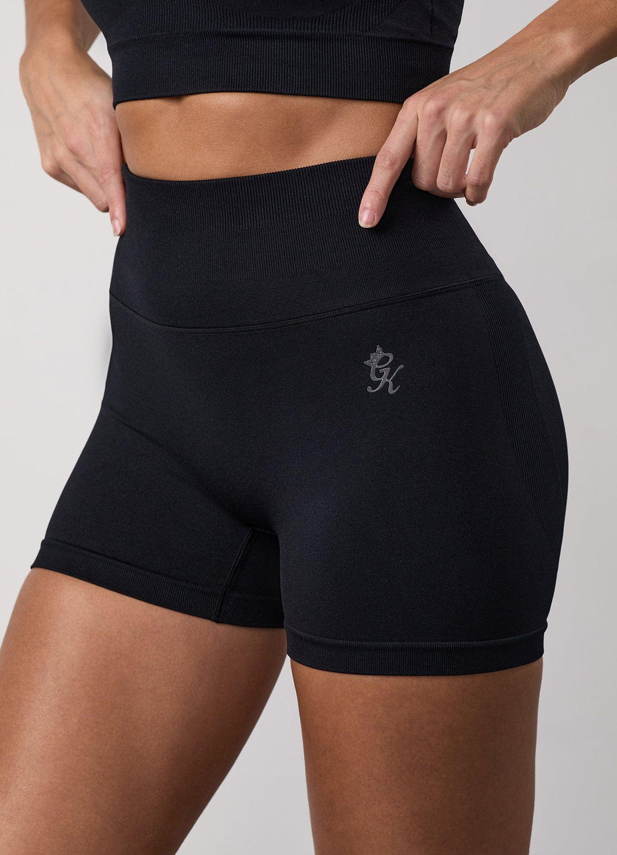 Black Gym King Sculpt 3" seamless shorts for women, high-waisted gym and training shorts