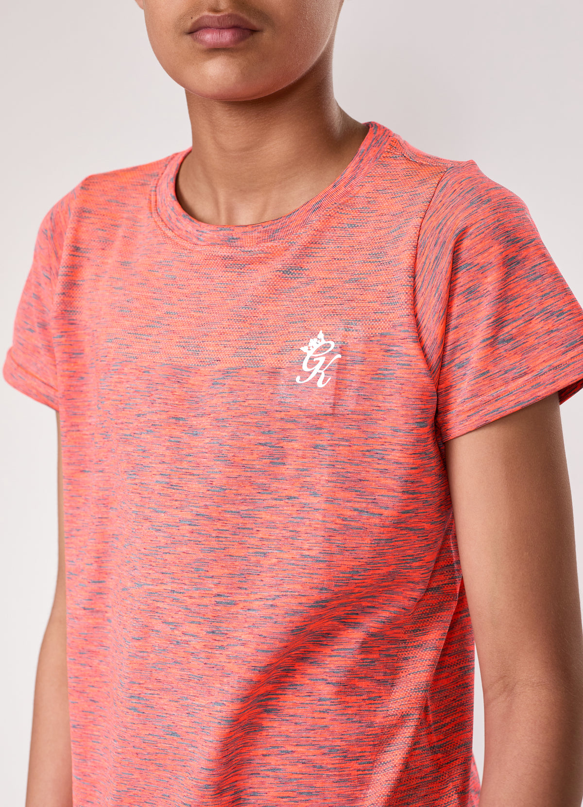 Gym King Older Kids Seamless Space Dye Tee - Coral/Light Grey Grindle