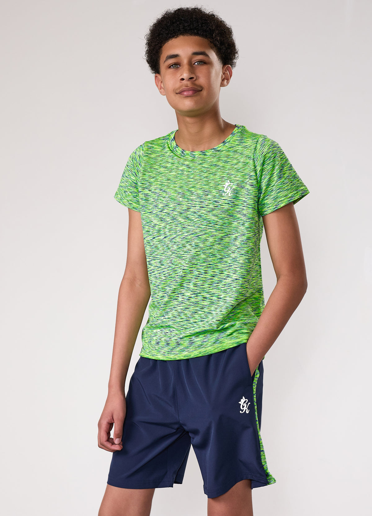 Gym King Older Kids Seamless Space Dye Tee - Lime/Navy Grindle