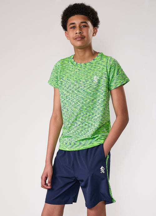 Gym King Older Kids Seamless Space Dye Tee - Lime/Navy Grindle
