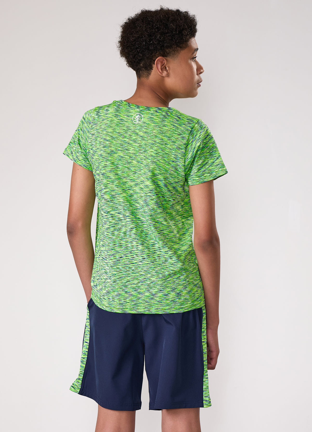 Gym King Older Kids Seamless Space Dye Tee - Lime/Navy Grindle
