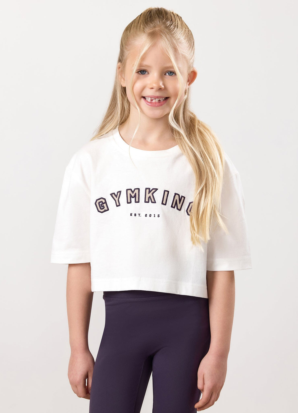 Gym King Kids Shadow Cropped T-Shirt - Cream