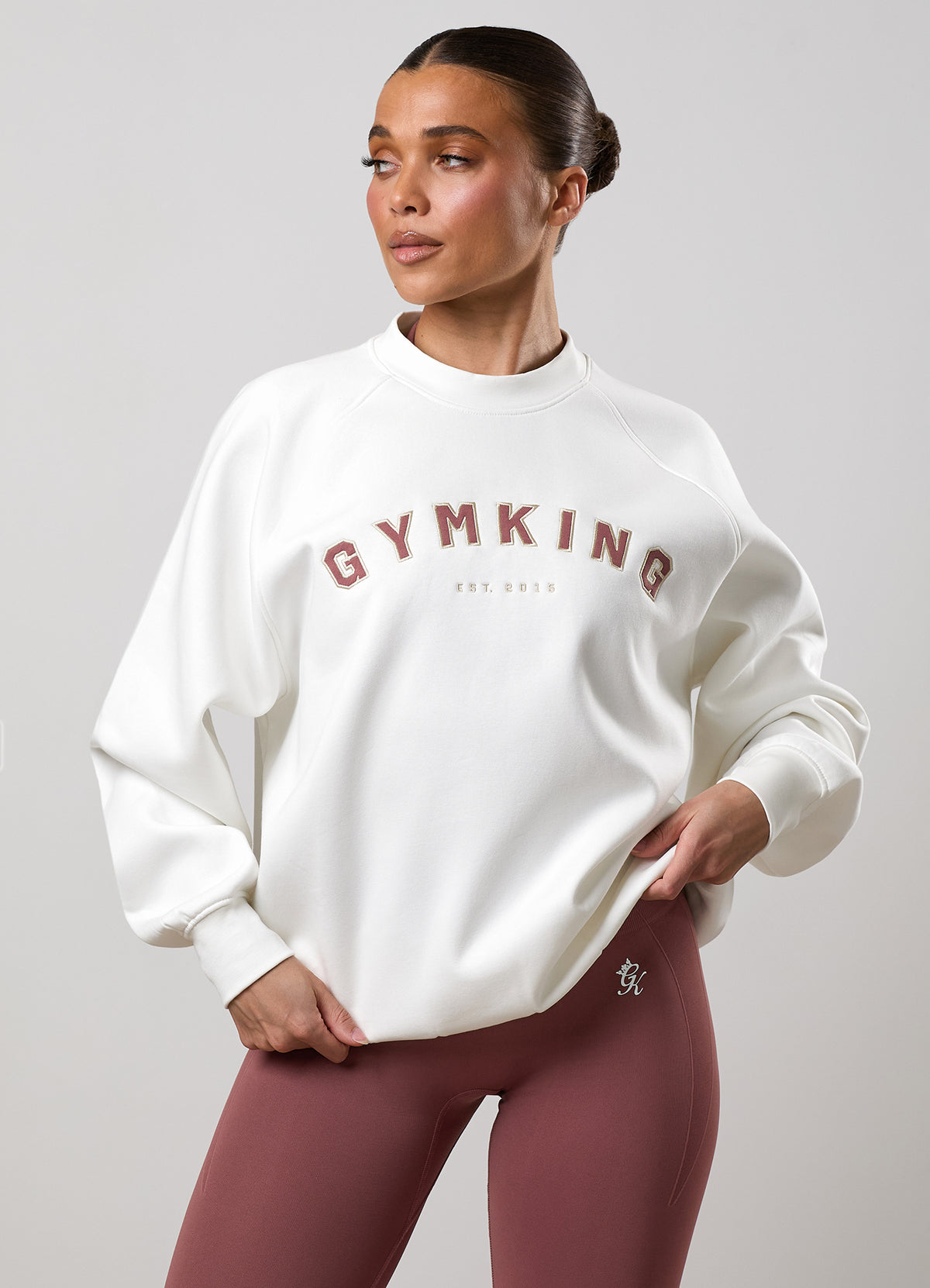 Gym King Shadow Oversized Fleece Crew - Cream