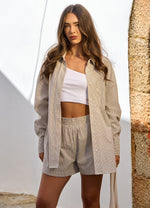 Gym King Signature Poplin Stripe Shirt - Dune/White Stripe thumbnail