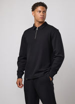 Gym King Signature Waffle Long Sleeve Polo - Black thumbnail