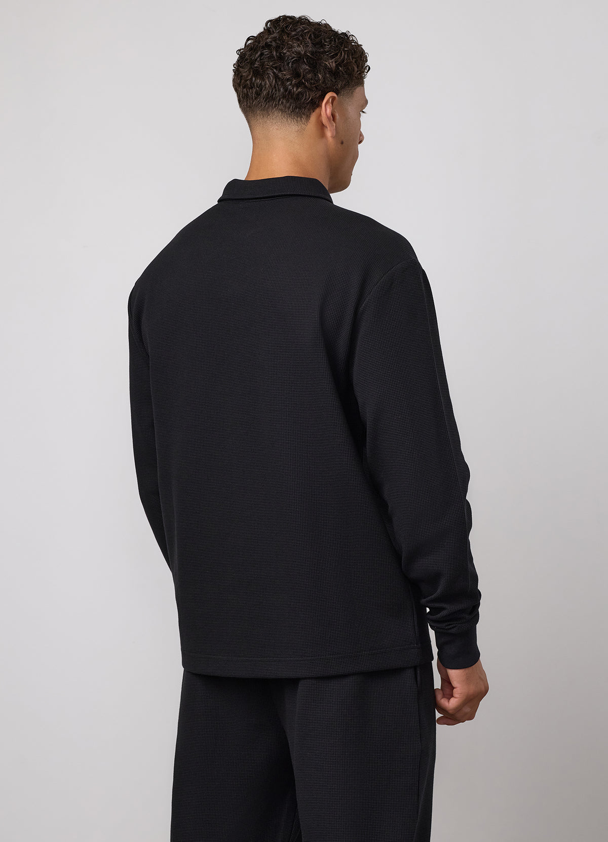 Gym King Signature Waffle Long Sleeve Polo - Black