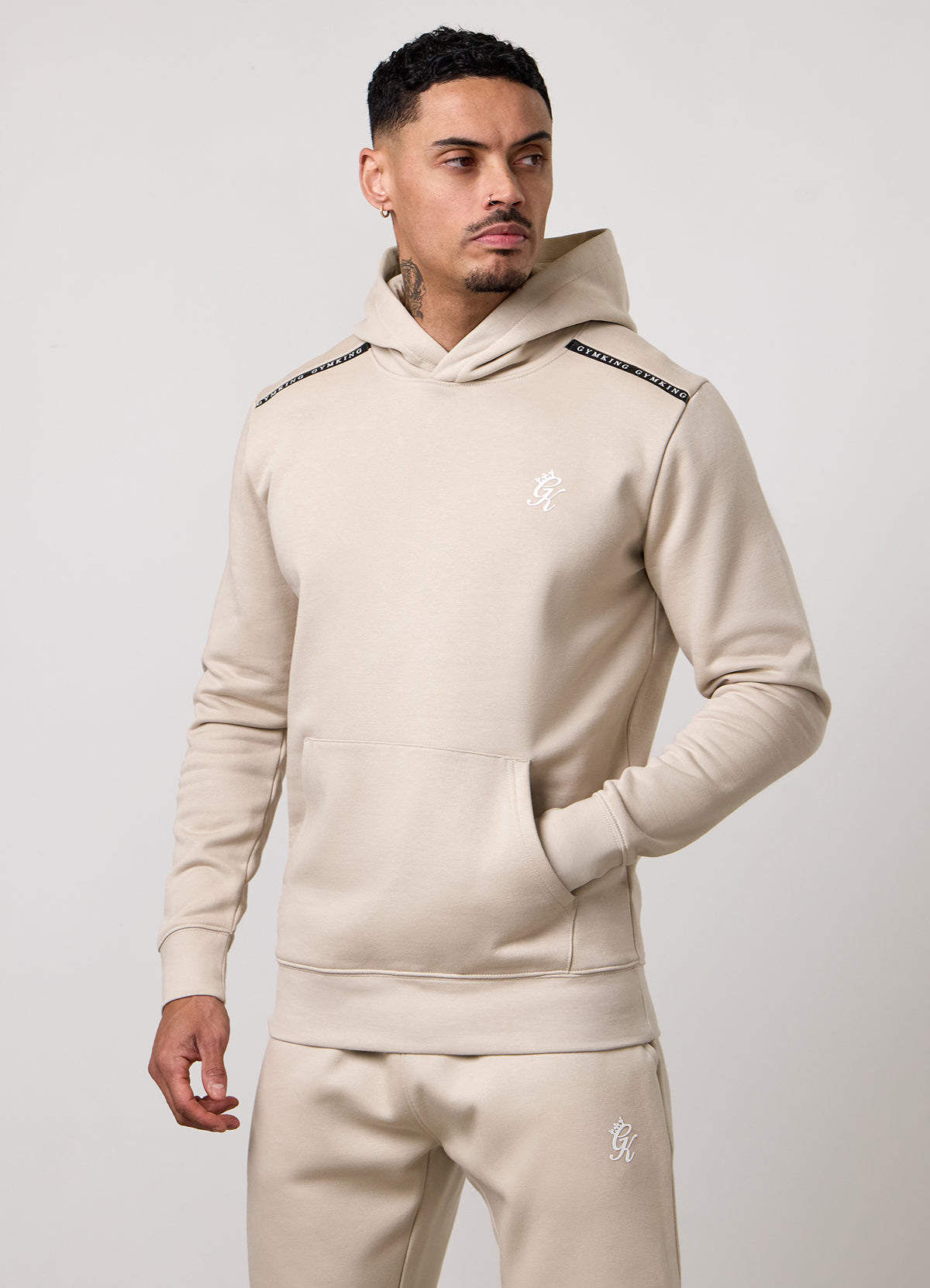 Gym King Taped Fleece Hoodie - Light Stone