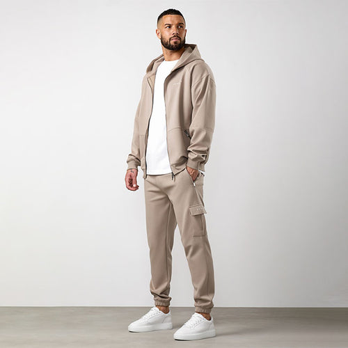 Gym King Linear Travel Full Zip Hood Tracksuit - Claydust
