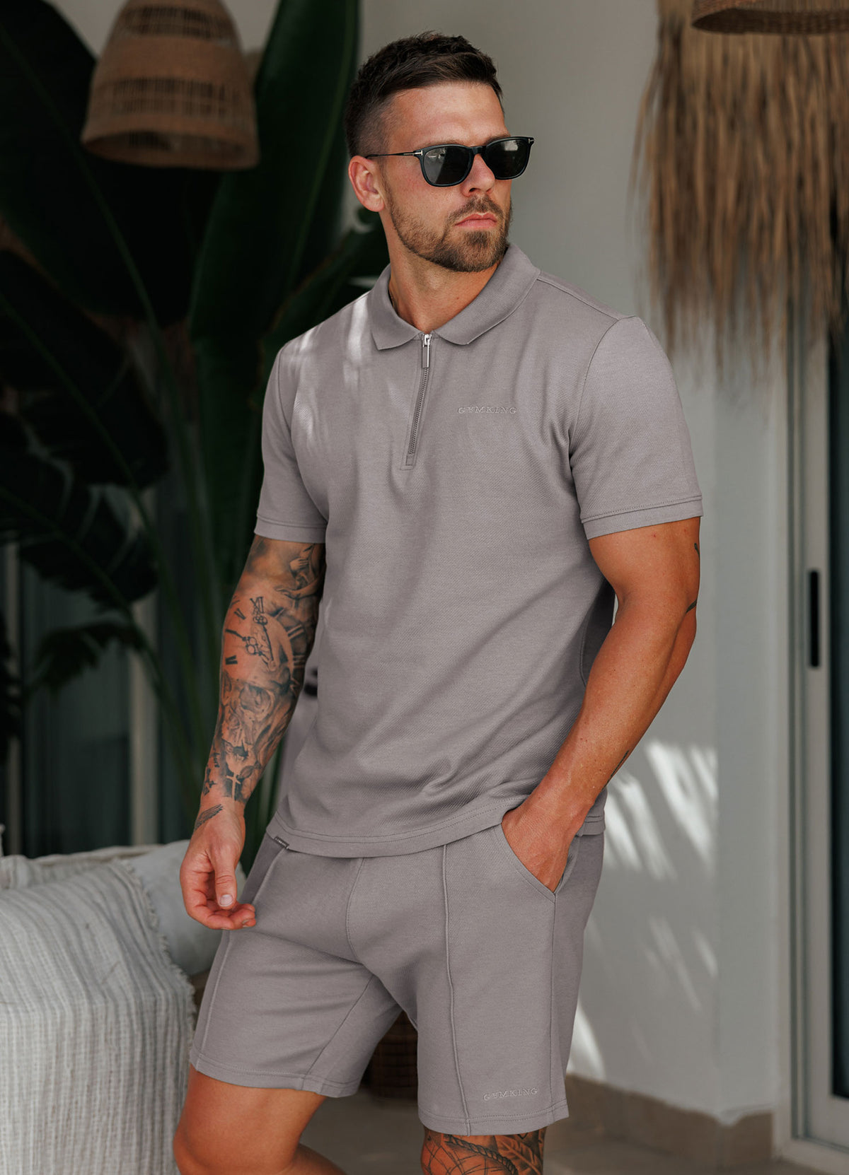 Gym King Portals Texture Polo T-Shirt - Clay Grey