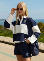 Gym King Heritage Loopback Rugby Shirt - Cream/Indigo Blue thumbnail
