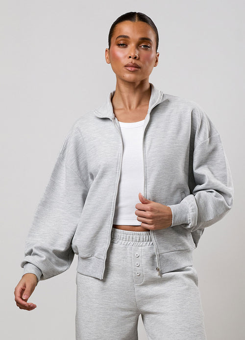 Gym King Waffle Full Zip Funnel - Grey Marl