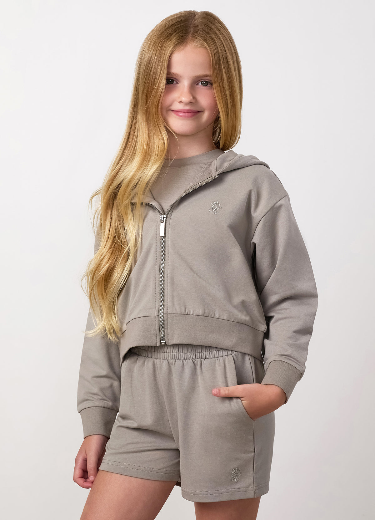 Gym King Older Kids Victory Boxy Full Zip Hoodie - Taupe
