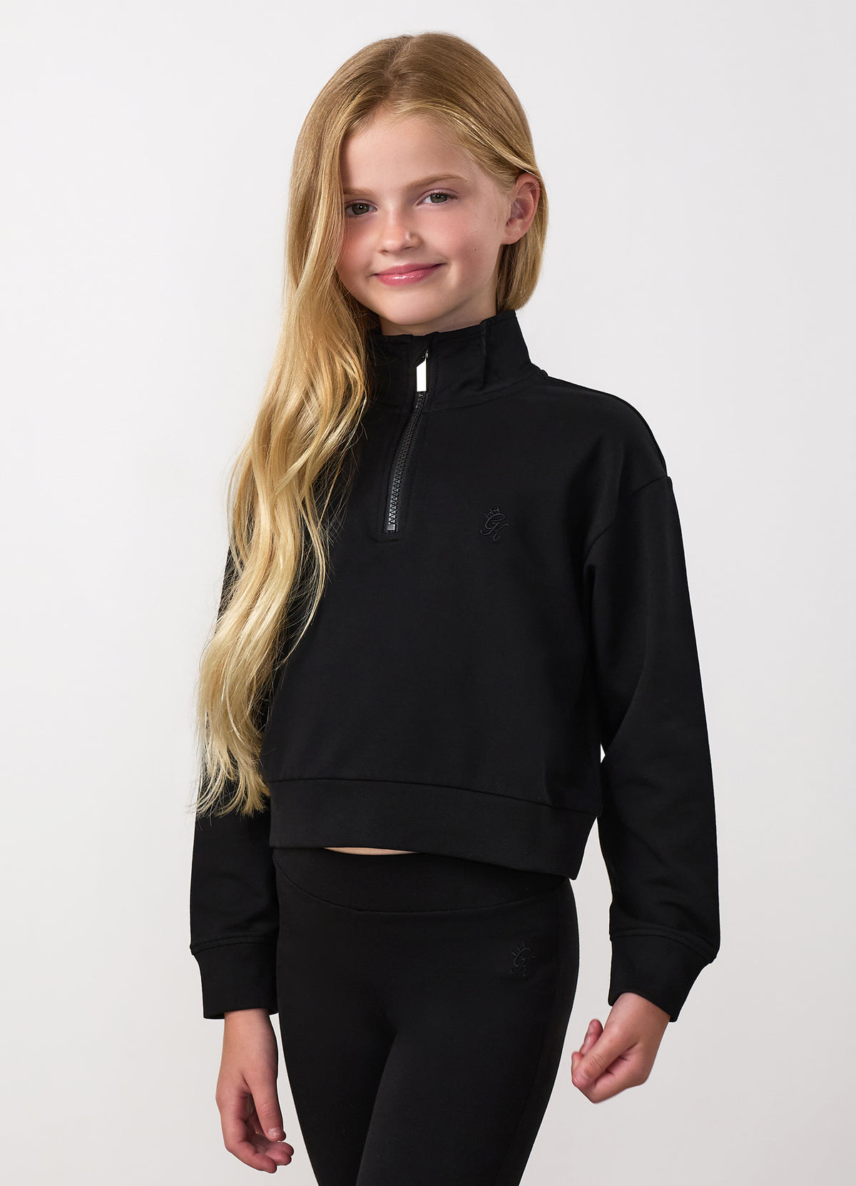 Gym King Older Kids Victory Boxy 1/4 Zip Funnel - Black