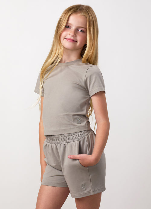 Gym King Younger Kids Victory Jersey Cap Sleeve T-Shirt - Taupe