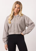 Gym King Victory Lightweight Loopback Full Zip Crop Hoodie - Taupe thumbnail