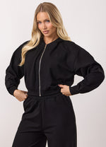 Gym King Victory lichtgewicht loopback hoodie met volledige ritssluiting en cropped pasvorm - Zwarte miniatuurafbeelding