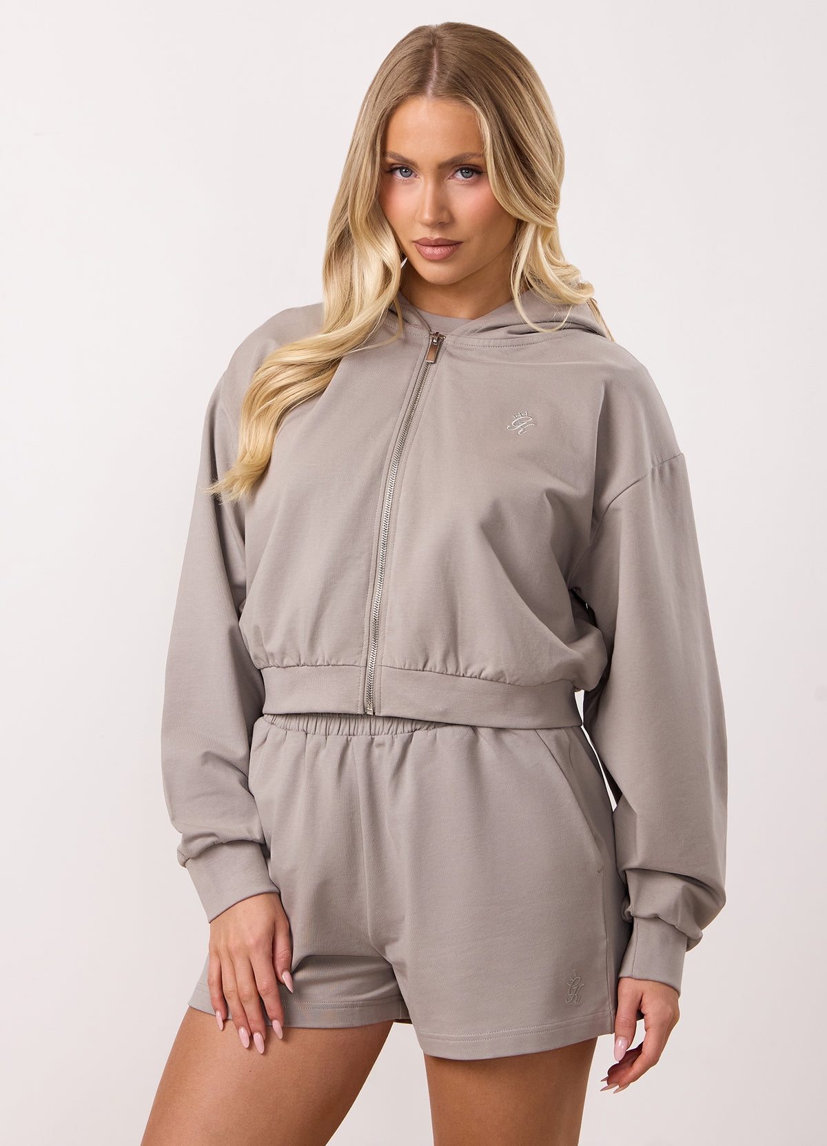 Gym King Victory Lightweight Loopback Full Zip Crop Hoodie - Taupe