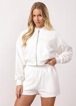 Gym King Victory Lightweight Loopback Full Zip Crop Hoodie - Cream thumbnail