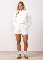 Gym King Victory Loopback Full Zip Crop Hood and Shorts - Cream thumbnail