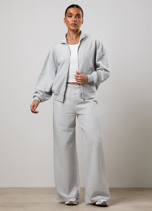 Gym King Waffle Full Zip Funnel and Mid Rise Trouser Tracksuit - Grey Marl