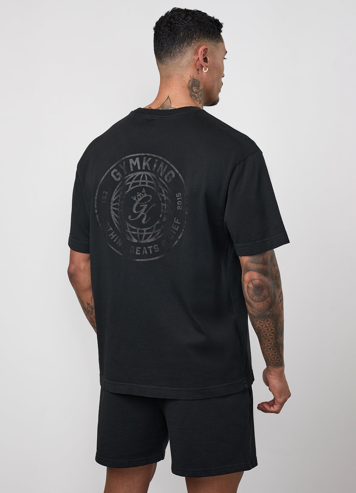 Gym King World Distressed Graphic Washed T-Shirt - Black