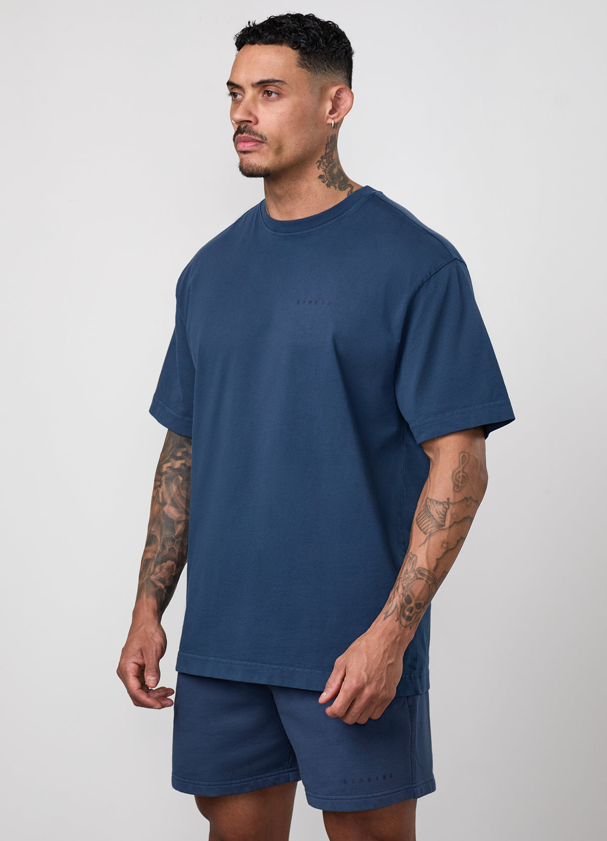 Gym King World Distressed Graphic Washed T-Shirt - Rich Blue