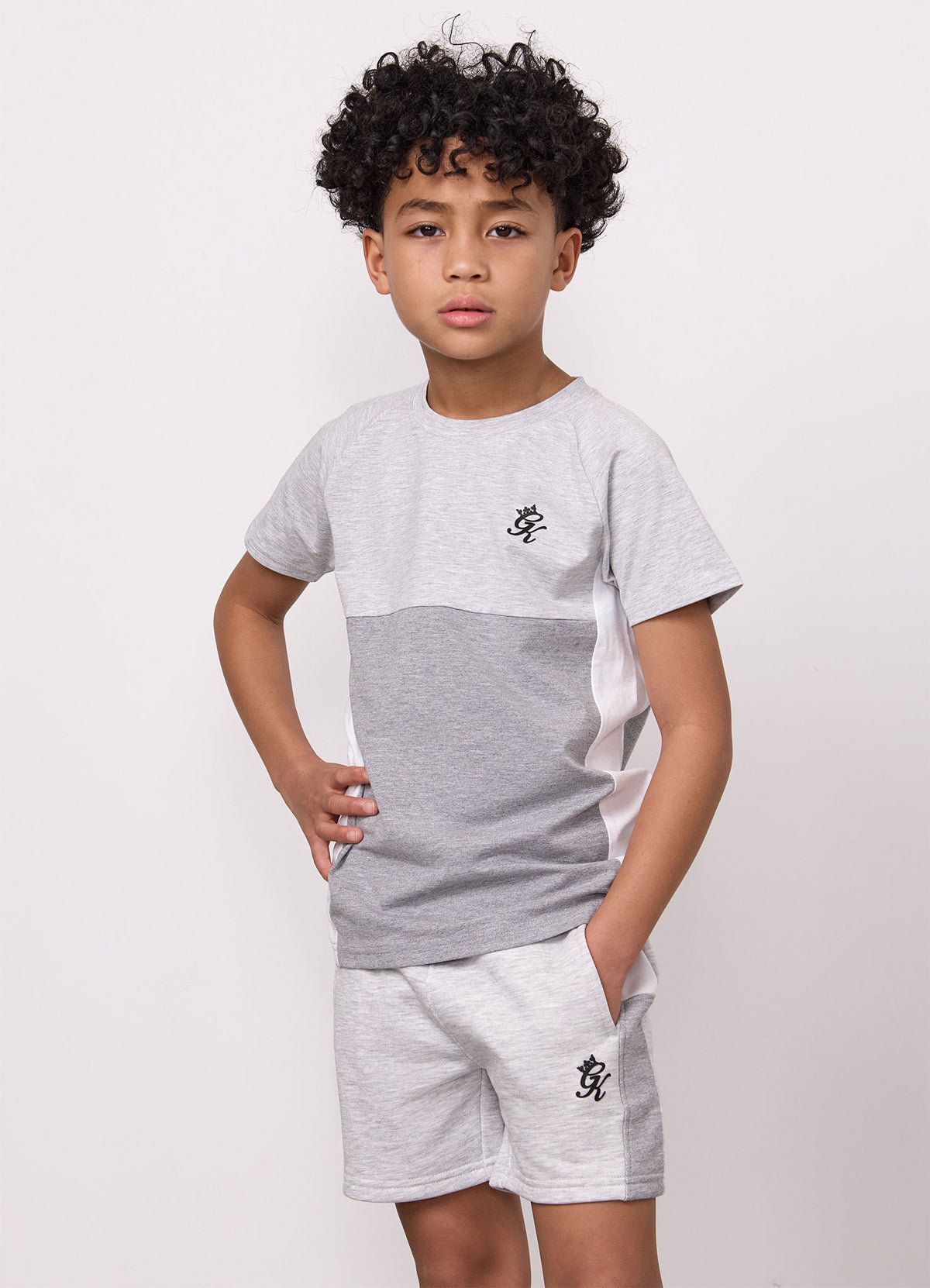 Gym King Older Kids Contrast Panel T-Shirt - Snow Marl/Grey Marl/White