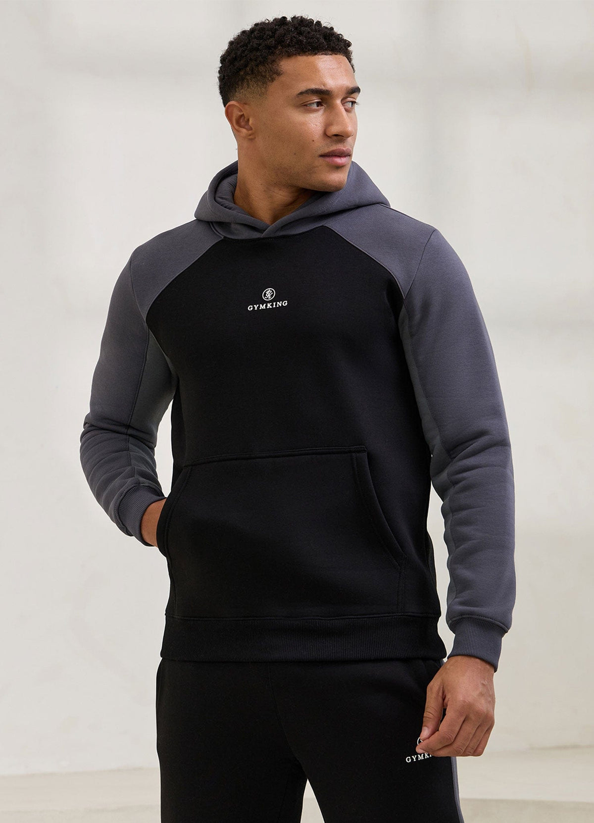 Gym King Power Colour Block Fleece Hoodie - Black/Graphite/Gunmetal Grey